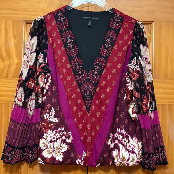 White House Black Market Burgundy and Black Floral Blouse - Picture 1 of 7